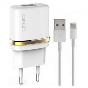 Мережевий зарядний пристрій LDNIO (1A) USB + USB кабель iPhone 5 (DL-AC50) Білий