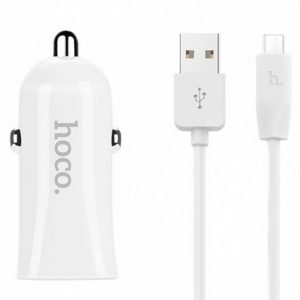 Автомобільний зарядний пристрій Hoco Z12 +  USB кабель MicroUSB (2USB/2.4A) Білий