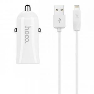 Автомобільний зарядний пристрій Hoco Z12 + USB кабель iPhone 6 (2USB/2.4A) Білий
