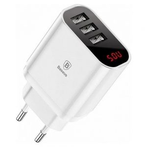 Мережевий зарядний пристрій Baseus Mirror Lake Intelligent Digital Display (3.4A) 3USB Білий