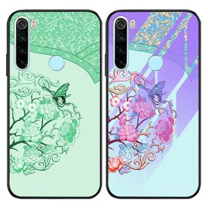 Чохол TPU+Glass світиться в темряві для Xiaomi Redmi Note 8 (Метелик з квітами)