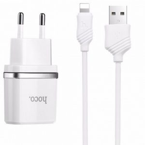 Мережевий зарядний пристрій Hoco C11 1USB + USB кабель iPhone 6 (1A) Білий