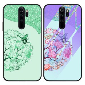 Чохол TPU+Glass світиться в темряві для Xiaomi Redmi Note 8 Pro (Метелик з квітами)