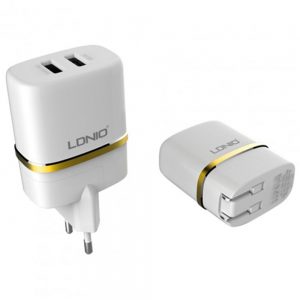 Мережевий зарядний пристрій LDNIO (2.4A) 2USB + USB кабель iPhone 5 (DL-AC52) Білий