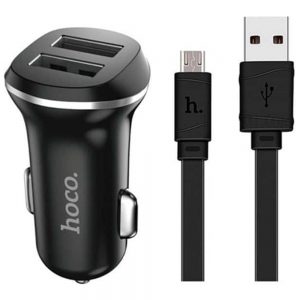 Автомобільний зарядний пристрій Hoco Z1 + USB кабель MicroUSB (2USB/2.1A) Чорний