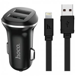 Автомобільний зарядний пристрій Hoco Z1 + USB кабель iPhone 6 (2USB/2.1A) Чорний