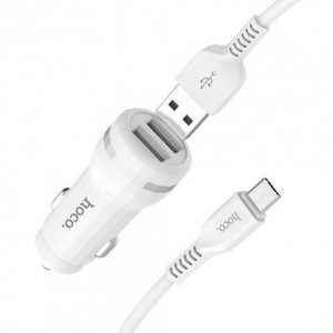 Автомобільний зарядний пристрій Hoco Z27 + USB кабель MicroUSB (2USB/2.4A) Білий