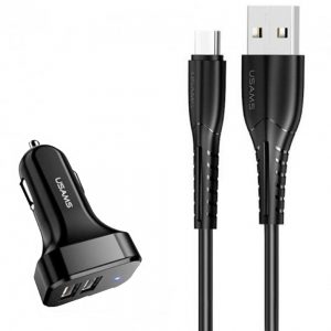 Автомобільний зарядний пристрій Usams С13 + USB кабель Type-C (2USB/2,1A) Чорний