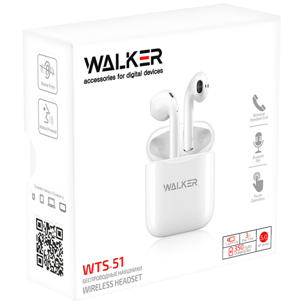 Навушники Bluetooth WALKER WTS-21 Білий - Зображення 2