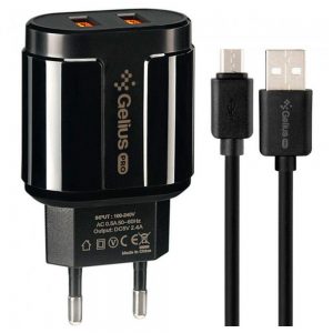 Мережевий зарядний пристрій Gelius Pro Avangard GP-HC06 2USB 2.4A + кабель MicroUSB Чорний
