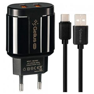 Мережевий зарядний пристрій Gelius Pro Avangard GP-HC06 2USB 2.4A + кабель Type-C Чорний
