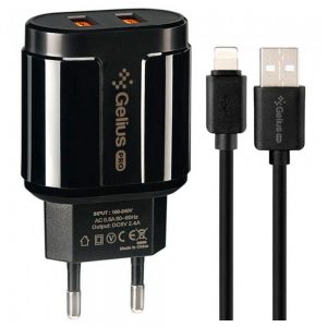 Мережевий зарядний пристрій Gelius Pro Avangard GP-HC06 2USB 2.4A + кабель iPhone X Чорний