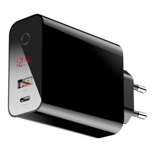 Мережевий зарядний пристрій Baseus Speed PPS Smart Shutdown + LCD (C + U) (3A) 1USB Чорний