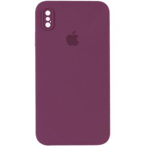 Чохол Silicone Square Full Camera Protective (AA) для Apple iPhone XS (Бордовий / Maroon)