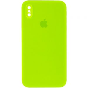 Чохол Silicone Square Full Camera Protective (AA) для Apple iPhone XS (Салатовий / Neon green)