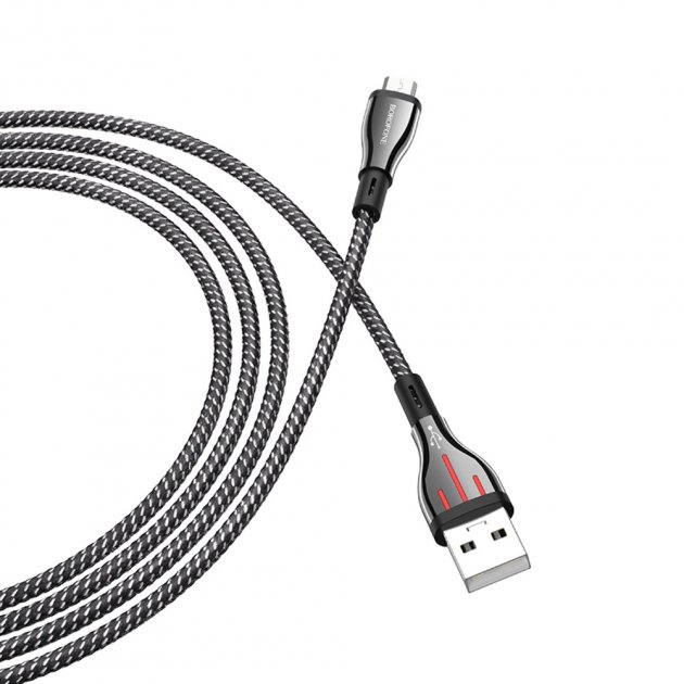 Кабель USB Borofone BU23 Micro 1,2m 2.4A Чорно-сірий - Зображення 2