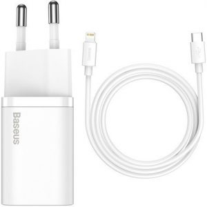 Мережевий зарядний пристрій Baseus Super Si Quick Charger 1C 20W Type-C to iP Cable 1m Білий