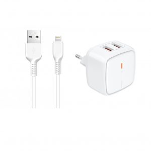 Мережевий зарядний пристрiй Jellico C2 2USB 2.4A + Lightning кабель Білий