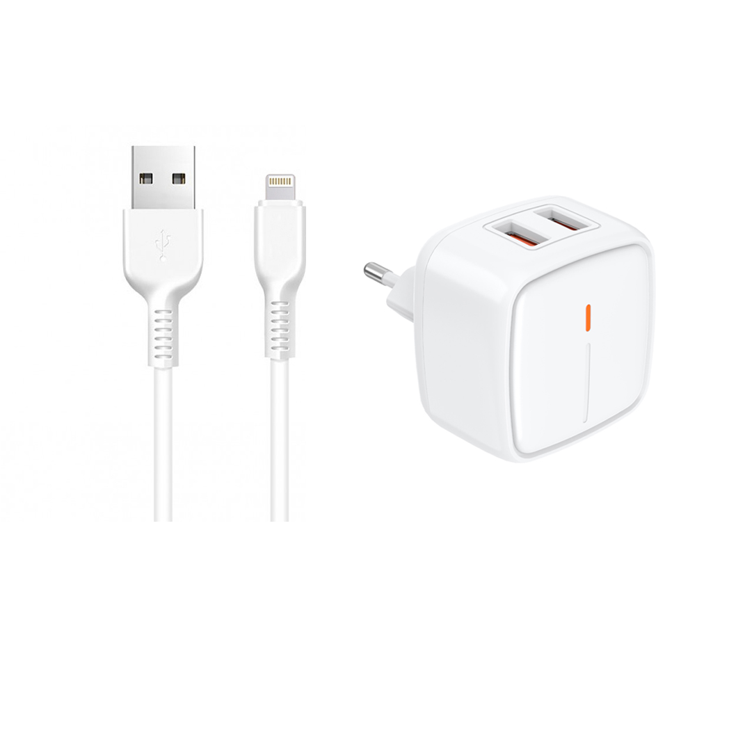 Мережевий зарядний пристрiй Jellico C2 2USB 2.4A + Lightning кабель Білий