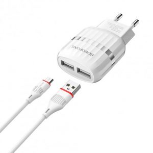 Мережевий зарядний пристрій Borofone BA24A 2 USB 2.4A Micro Білий