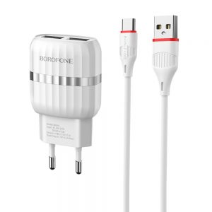 Мережевий зарядний пристрій Borofone BA24A 2 USB 2.4A Type-C Білий