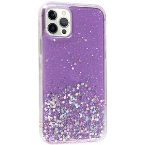 Чохол Star Glitter для Apple iPhone 12 Pro / 12 (6.1 ") (Прозорий / Бузковий)