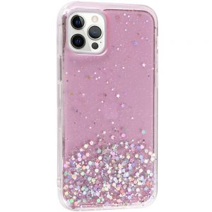 Чохол Star Glitter для Apple iPhone 12 Pro / 12 (6.1 ") (Прозорий / Рожевий)