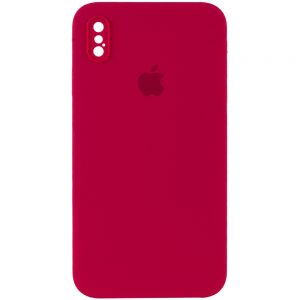 Чохол Silicone Square Full Camera Protective (AA) для Apple iPhone XS Max (Червоний / Rose Red)