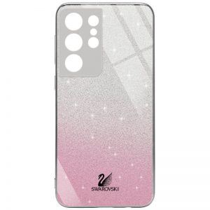 Чохол скляний Swarovski Full Camera для Samsung Galaxy S21 Ultra (Рожевий)