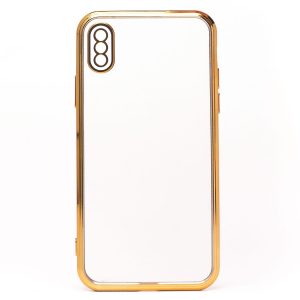 Чохол прозорий силіконовий глянсова окантовка Full Camera для Apple iPhone X / XS (5.8 ") (Рожевий)