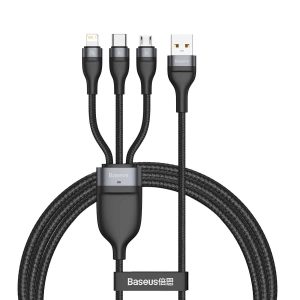 Кабель Baseus Flash Series One-for-three Fast Charging Data USB to M+L+C 5A 1.2m Чорний