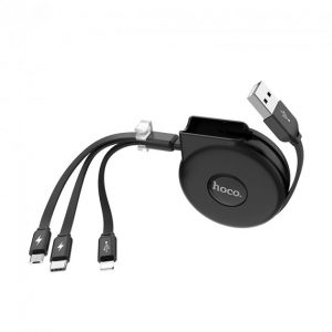 Кабель USB Hoco U50 3в1 Lightning-microUSB-Type-C (1m) (Чорний)