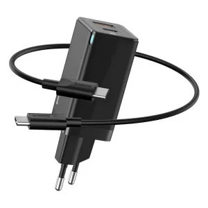 Мережевий зарядний пристрій Baseus GaN2 Q.Charger C+U 45W кабель Type-C to Type-C 60W Чорний