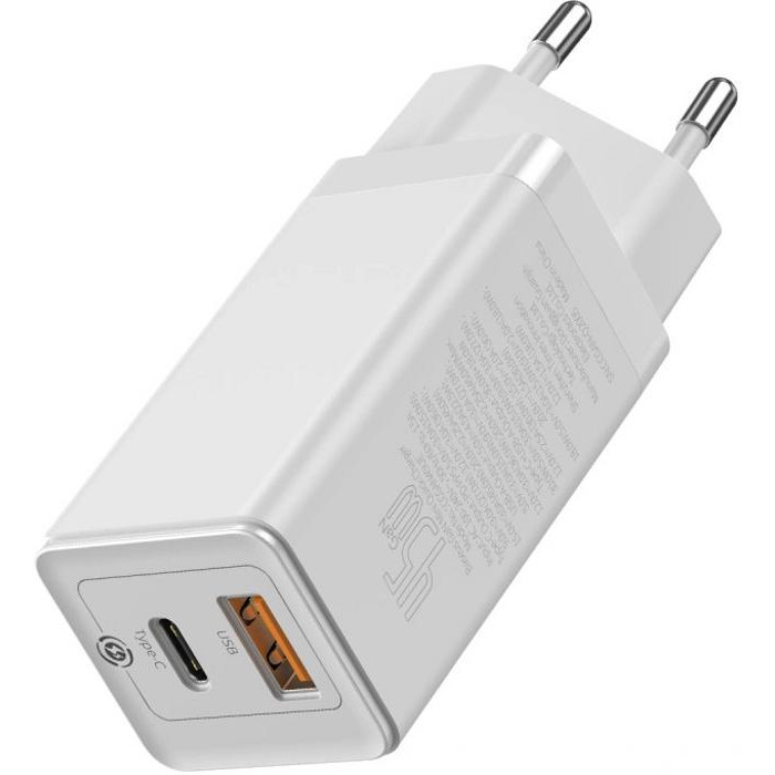 Мережевий зарядний пристрій Baseus GaN2 Q.Charger C+U 45W кабель Type-C to Type-C 60W Білий - Зображення 3