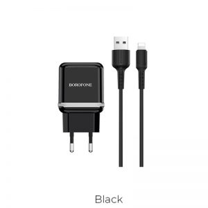Мережевий зарядний пристрій Borofone BA25A 2 USB 2.4A Lightning Чорний