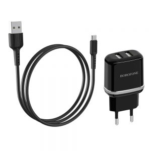 Мережевий зарядний пристрій Borofone BA25A 2 USB 2.4A Type-C Чорний