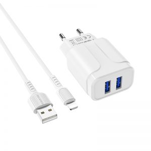 Мережевий зарядний пристрій Borofone BA37A 2 USB 2.4A Lightning Білий