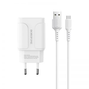 Мережевий зарядний пристрій Borofone BA37A 2 USB 2.4A Type-C Білий