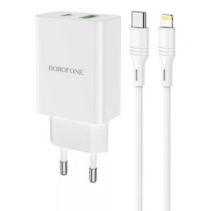 Мережевий зарядний пристрій Borofone BA56A QC3.0+PD20W Type-C to Lightning Білий