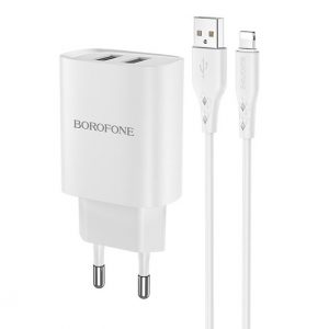 Мережевий зарядний пристрій Borofone BN2 2 USB 2.1A Lightning Білий