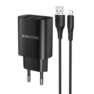 Мережевий зарядний пристрій Borofone BN2 2 USB 2.1A Lightning Чорний
