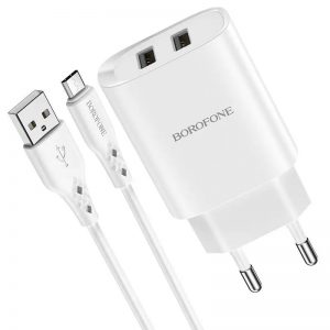 Мережевий зарядний пристрій Borofone BN2 2 USB 2.1A Micro Білий