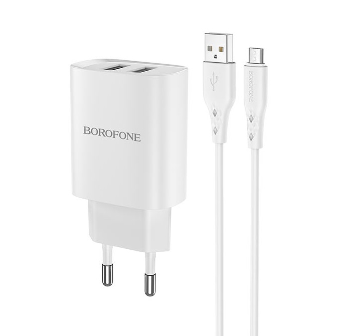 Мережевий зарядний пристрій Borofone BN2 2 USB 2.1A Micro Білий - Зображення 4