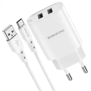Мережевий зарядний пристрій Borofone BN2 2 USB 2.1A Type-C Білий