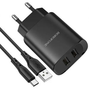 Мережевий зарядний пристрій Borofone BN2 2 USB 2.1A Type-C Чорний