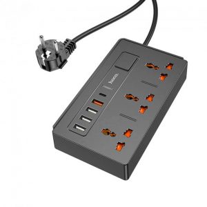 Мережевий подовжувач Hoco DC15 на 3 розетки і 4 USB і 1 Type-C 30W Чорний