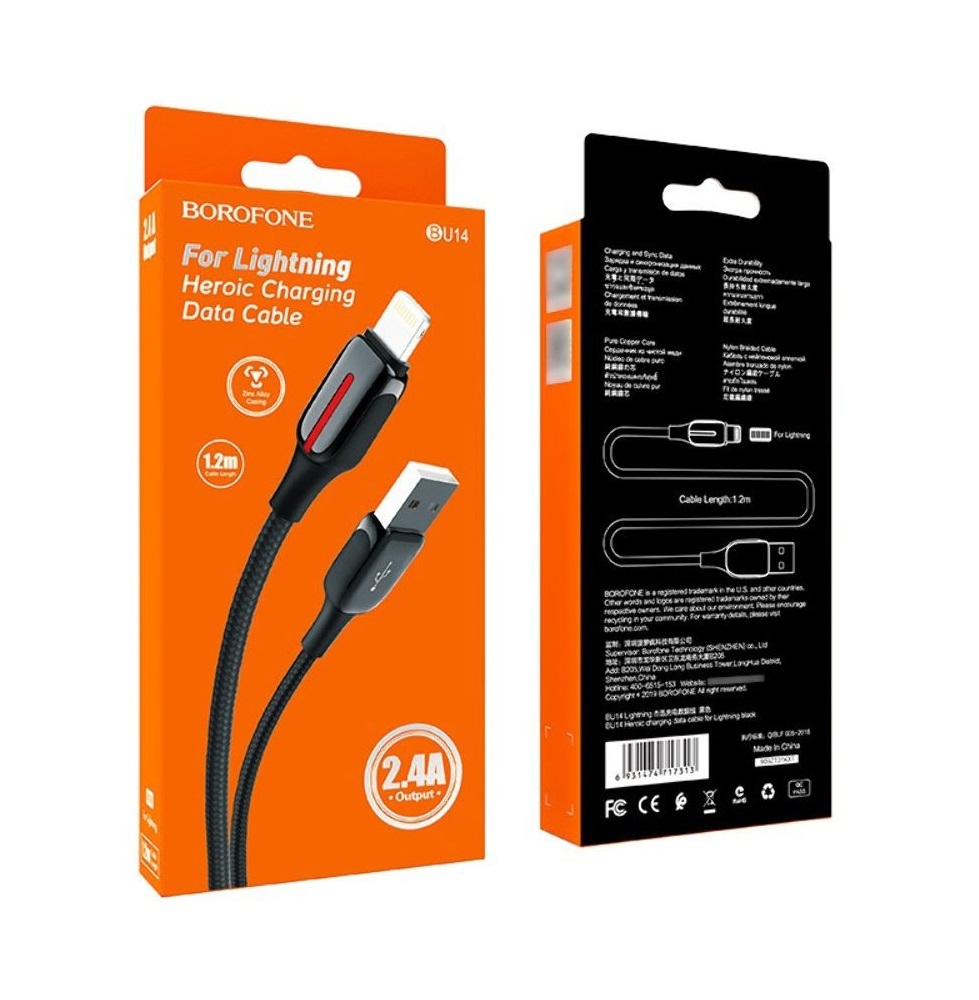 Кабель USB Borofone BU14 Lightning 1,2m 2.4A Чорний - Зображення 3