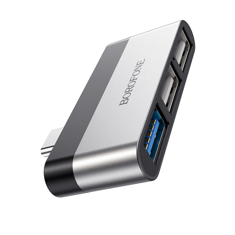 Перехідник OTG Borofone DH1 Type-C на 3 USB Темно-сірий