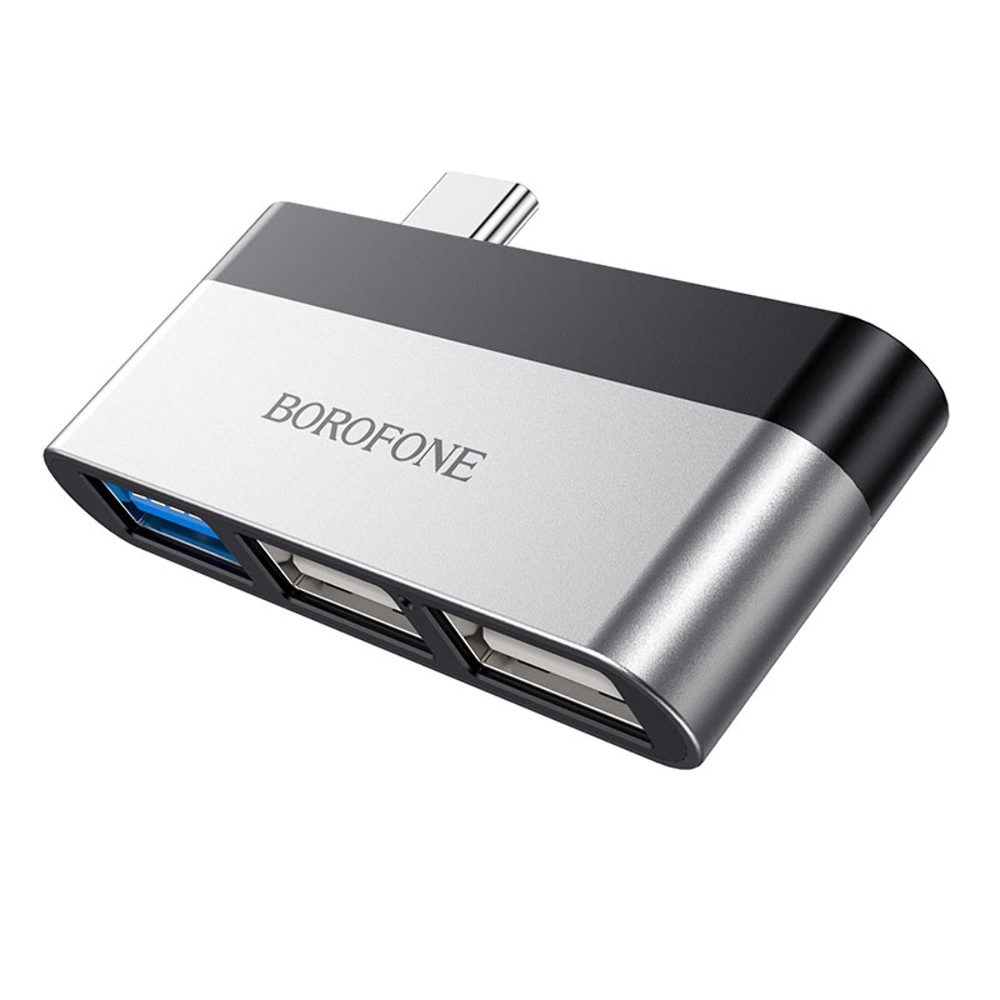 Перехідник OTG Borofone DH1 Type-C на 3 USB Темно-сірий - Зображення 2