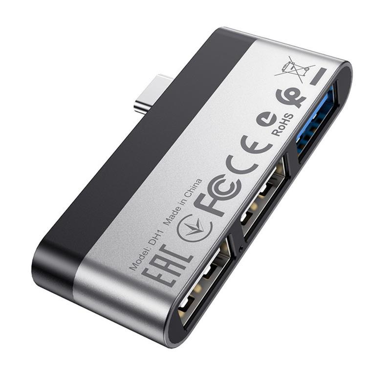 Перехідник OTG Borofone DH1 Type-C на 3 USB Темно-сірий - Зображення 3